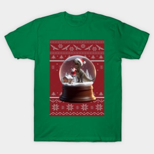 Santa and T-Rex Christmas Snow Globe Ugly Christmas Sweater T-Shirt